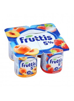 Йогуртный продукт (клубника, персик) 5% БЗМЖ 115гр х 4шт стакан Fruttis Россия (КОД 81044) (+18°С)