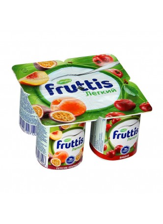 Йогурт. продукт (персик, маракуйя и вишня) 0,1% 110гр х 4шт ПЭТ Fruttis Россия (КОД 93127) (+18°С) оптом