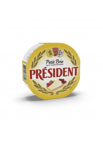 Сыр Бри Petit brie мягкий с белой плесенью 60% 125гр x 8шт БЗМЖ President® Россия (КОД 19145) (О°С)