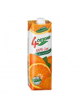 Сок апельсиновый, 1л. х 12шт., пакет, 4 сезона, Россия, (КОД 33201) (+18°С)