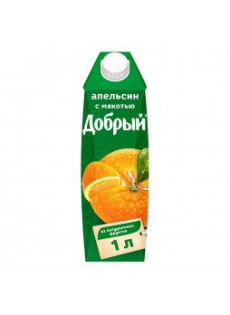 Нектар Апельсиновый с мякотью, 50%, 1л., пакет, Добрый, Россия, (КОД 33204), (+18°С)