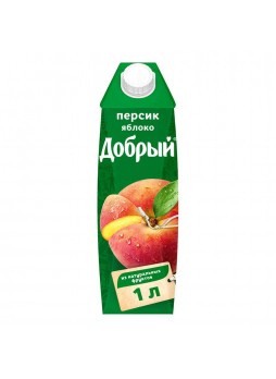 Нектар Персиково-яблочный с мякотью, 52%, 1л., пакет, Добрый, Россия, (КОД 97104), (+18°С)