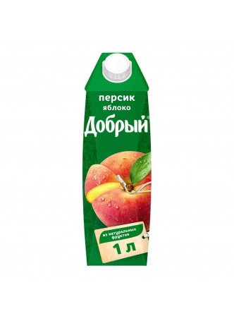 Нектар Персиково-яблочный с мякотью, 52%, 1л., пакет, Добрый, Россия, (КОД 97104), (+18°С)