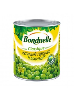 Горошек зеленый "Нежный", консервир., 850мл./530г., ж/б., Bonduelle, Венгрия, (КОД 72536), (+18°С)