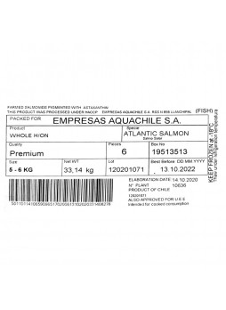 Семга целая с/г с/м 5-6 кг ~26-35кг/кор 5% гл Empresas Aquachile №10636 Чили (КОД 40410)(-18°С)