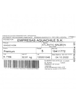 Семга целая с/г с/м 6-7 кг ~26-35кг/кор 5% гл Empresas Aquachile №10636 Чили (КОД 40411)(-18°С)
