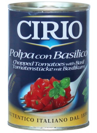 Томаты Cirio очищенные резаные в томатном соке с базиликом  
